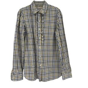 Barbour Women’s Ruffle Plaid Flannel Long Sleeve Button Down Top Size 6